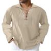 LVCBL Men's Lace-Up Pirate Shirt, Steampunk Ghillie Kilt Shirt, Cosplay Medieval Costume, Khaki, M view 1