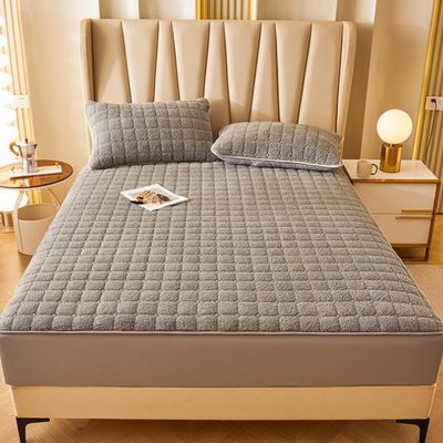 LDLCYCN Thick Velvet Mattress Protector, Gray, 100 × 200 cm (Twin), 12-Inch Deep Pocket