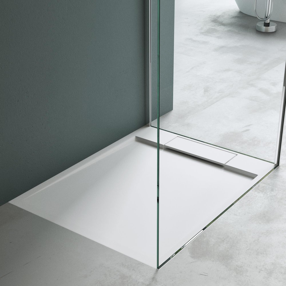 Mai & Mai Mineral Cast Shower Tray 100 x 120 x 4 cm with Drain Assembly 06