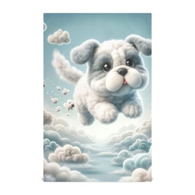 ODAWA Dish Towels with Cute Dog and Flying Cloud Sky, 4-Piece Set
