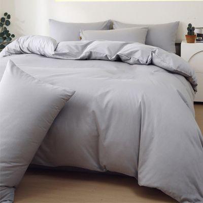 LSZHBSL Light Gray Cotton Duvet Cover 220 x 240 cm with Zipper