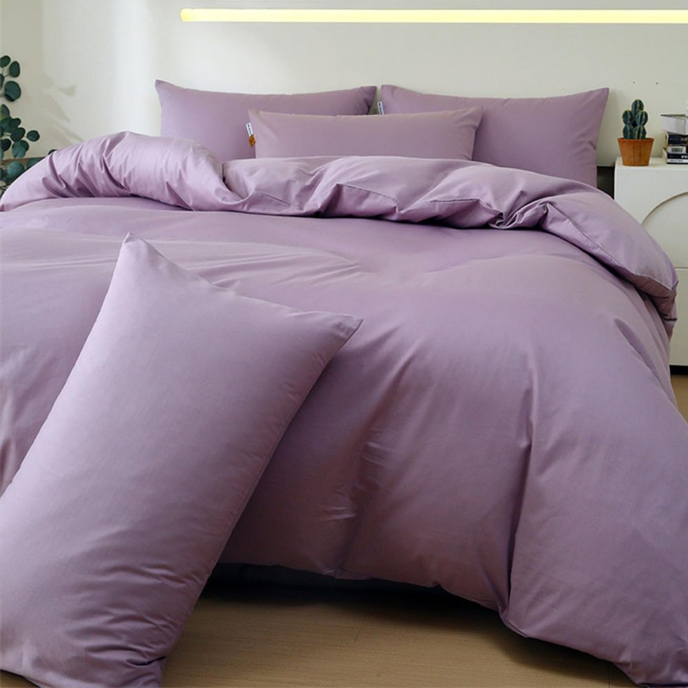 LSZHBSL Cotton Duvet Cover 180 x 220 cm, Deep Purple, with Zipper