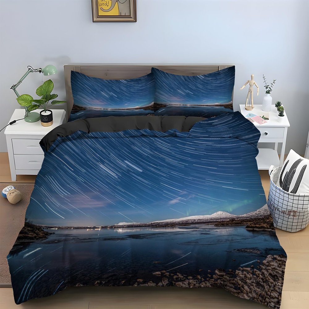 YZQGLHP Meteor Universe Bedding 200x220 cm, Reversible Microfiber Duvet Cover Set with Room Decor, 2 Pillowcases 80x80 cm