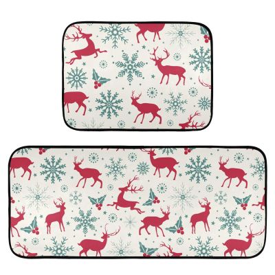 2-Piece Washable Non-Slip Kitchen Mat Set, Anti-Fatigue, Christmas Designs