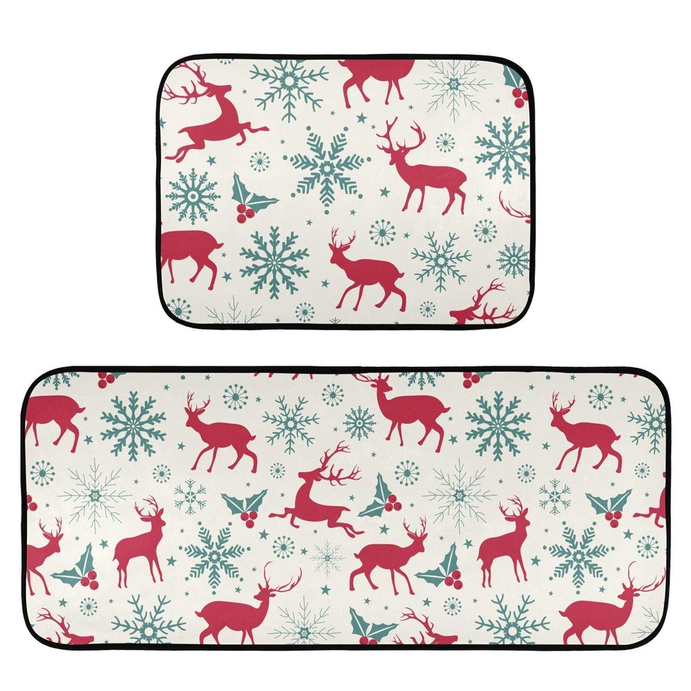 2-Piece Washable Non-Slip Kitchen Mat Set, Anti-Fatigue, Christmas Designs