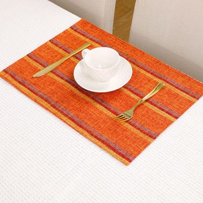 Homxi Washable Placemats, Set of 4, 32 x 45 cm, Striped Rectangular Polyester, Non-Slip, Orange