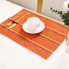Homxi Washable Placemats, Set of 4, 32 x 45 cm, Striped Rectangular Polyester, Non-Slip, Orange view 2