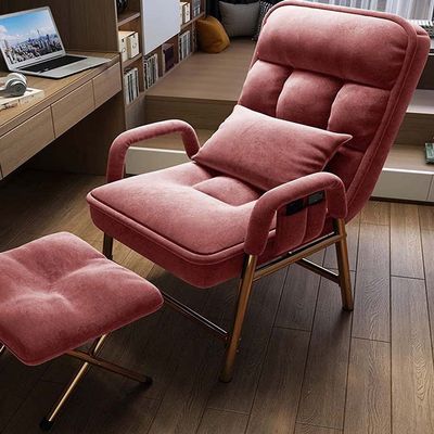 Ergonomic Chair Set with Ottoman, Adjustable Backrest, Linen Fabric