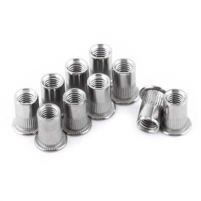 Akozon M8 Vertical Ribbed Rivet Nuts, 304 Stainless Steel, Flat Head, Pack of 20