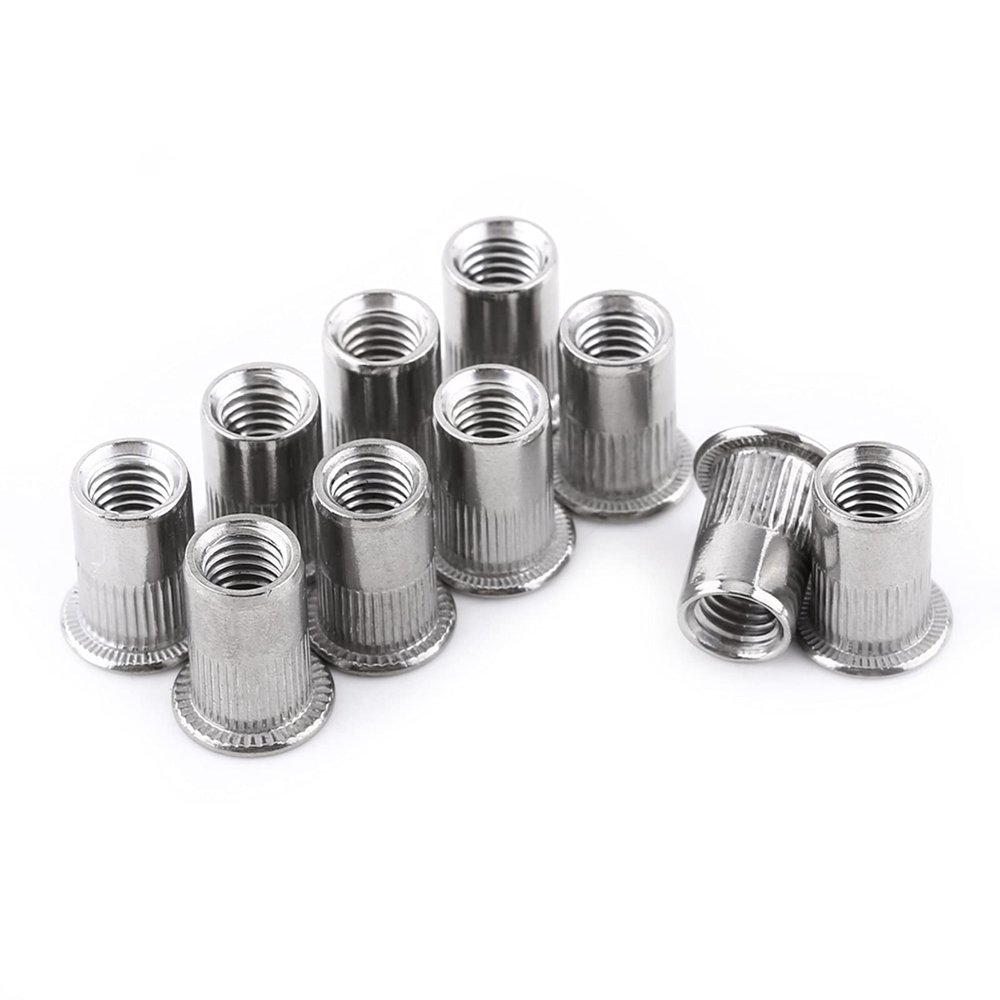 Akozon M8 Vertical Ribbed Rivet Nuts, 304 Stainless Steel, Flat Head, Pack of 20