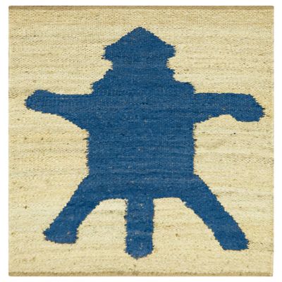 Handwoven Heavy Braided Jute Rug, 10 x 14 Kelim, Natural Animal Design, Blue & Beige
