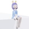 Blue Resin Seated Girl Figurine with Ears and Bunny, 12 x 12 x 32 cm view 1
