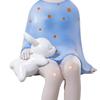 Blue Resin Seated Girl Figurine with Ears and Bunny, 12 x 12 x 32 cm view 4