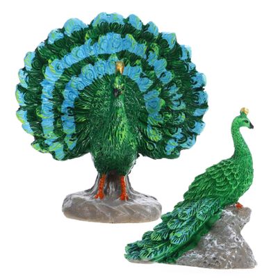 ifundom Small Green Resin Peacock Figurines, 2 Pieces, Garden Miniatures