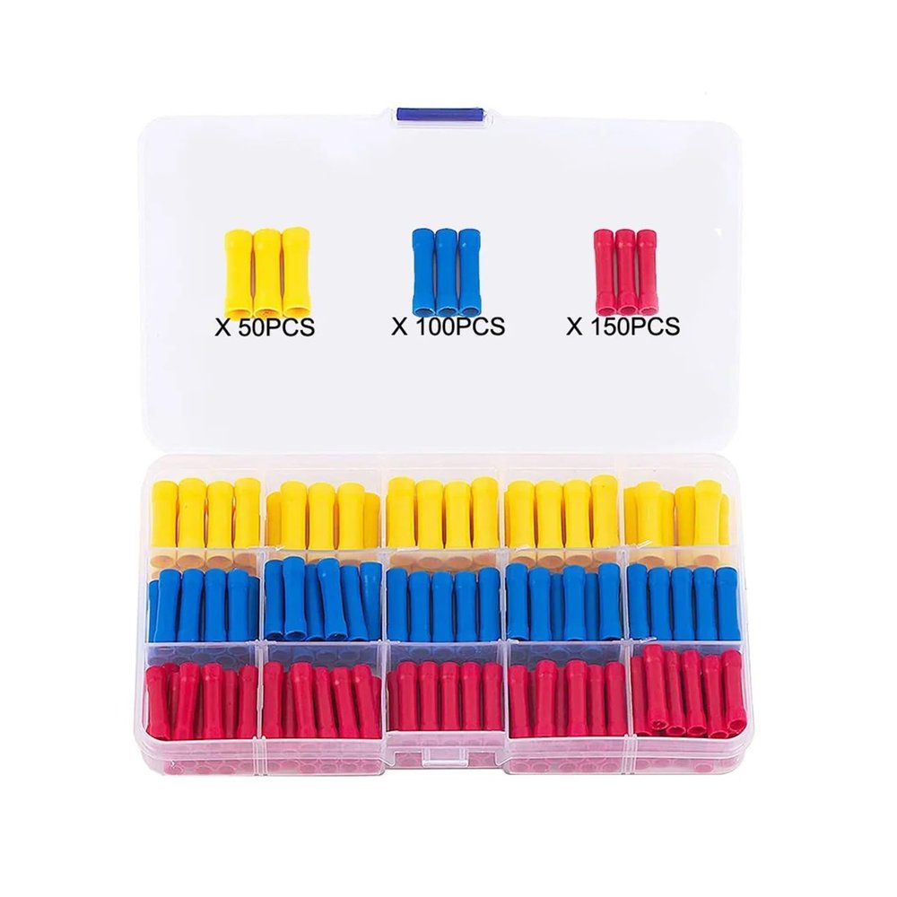 UYCUODLUY 300-Piece 10–22 AWG Assorted Insulated Butt Splice Crimp Connectors