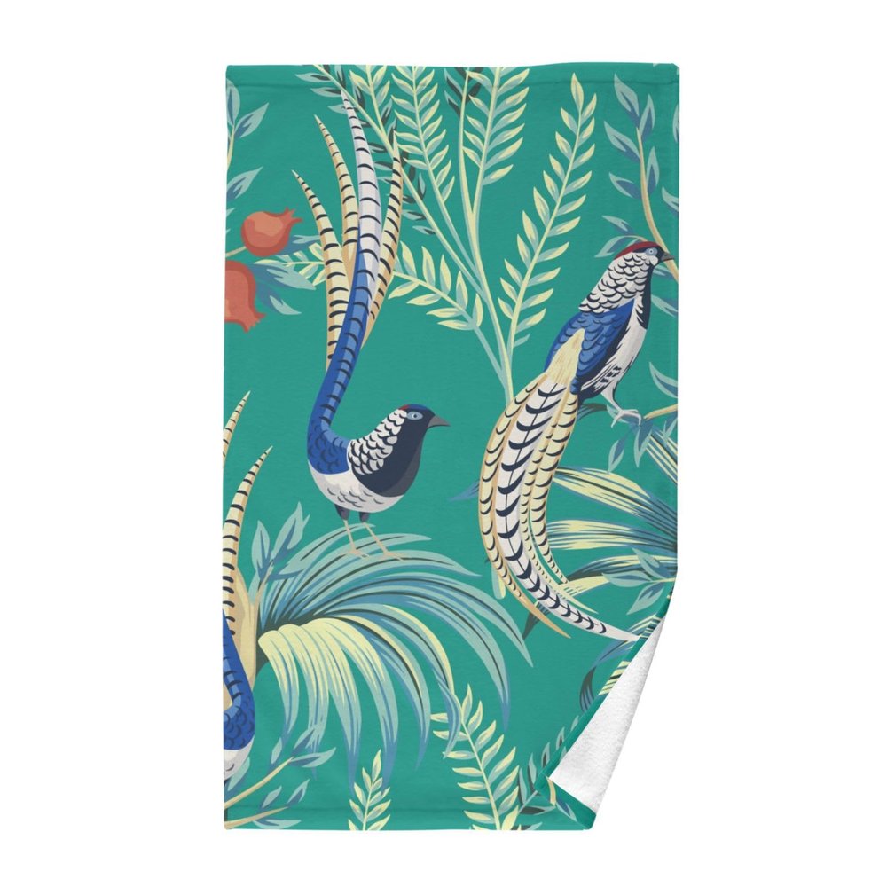 KLL Small Cotton Towels, Garden Pomegranate Fruit Tree Bird Design, 40.6 x 71.1 cm