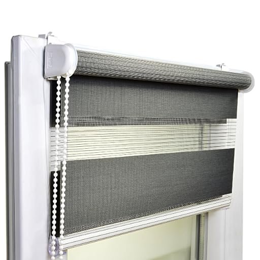 No-Drill Double Roller Blind, Day & Night, Clamp-Fit, 73 x 230 cm, Anthracite, Voppi
