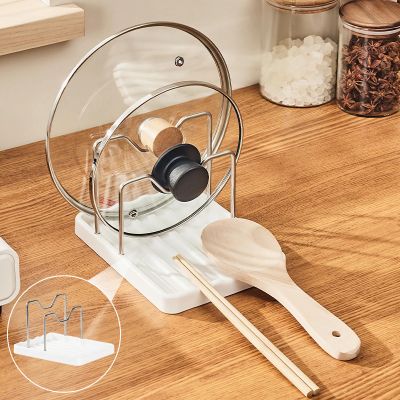 2-Tier Pot Lid Organizer with Spoon Rest, White