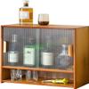 3-Tier Tea Cup Holder Cabinet with Glass Doors, Brown view 1