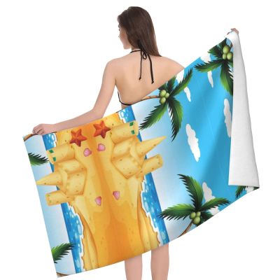 ESNAIUVCD Large Quick-Drying Microfiber Beach Towel with Cartoon Sandcastle Print