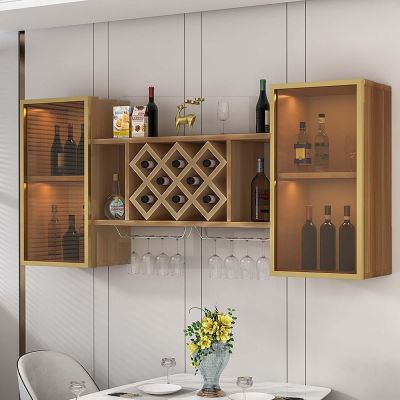 WOLEYUU Wall-Mounted Wine Cabinet with Glass Doors and Lighting