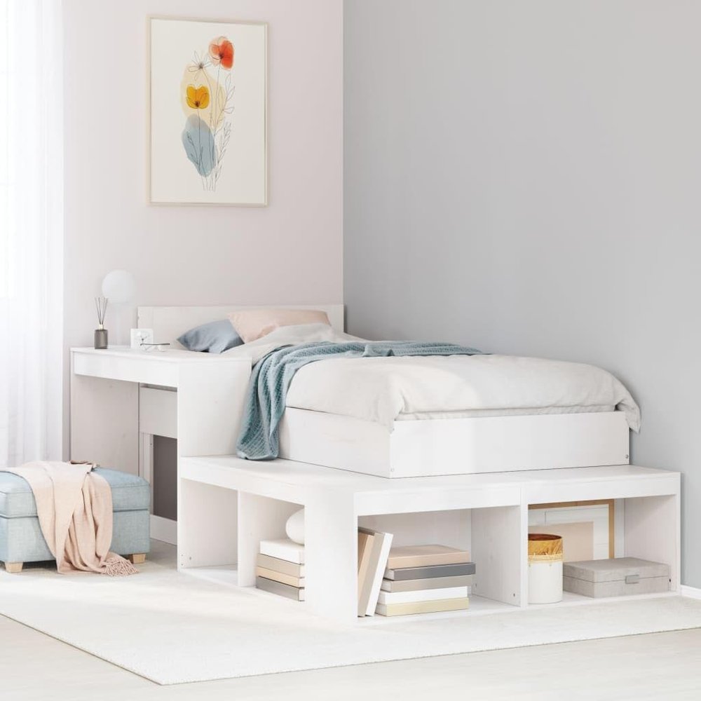 NQJIBUE Home Garden Bedside Cabinet with Desk, White, 222 x 122 x 75 cm, Solid Pine