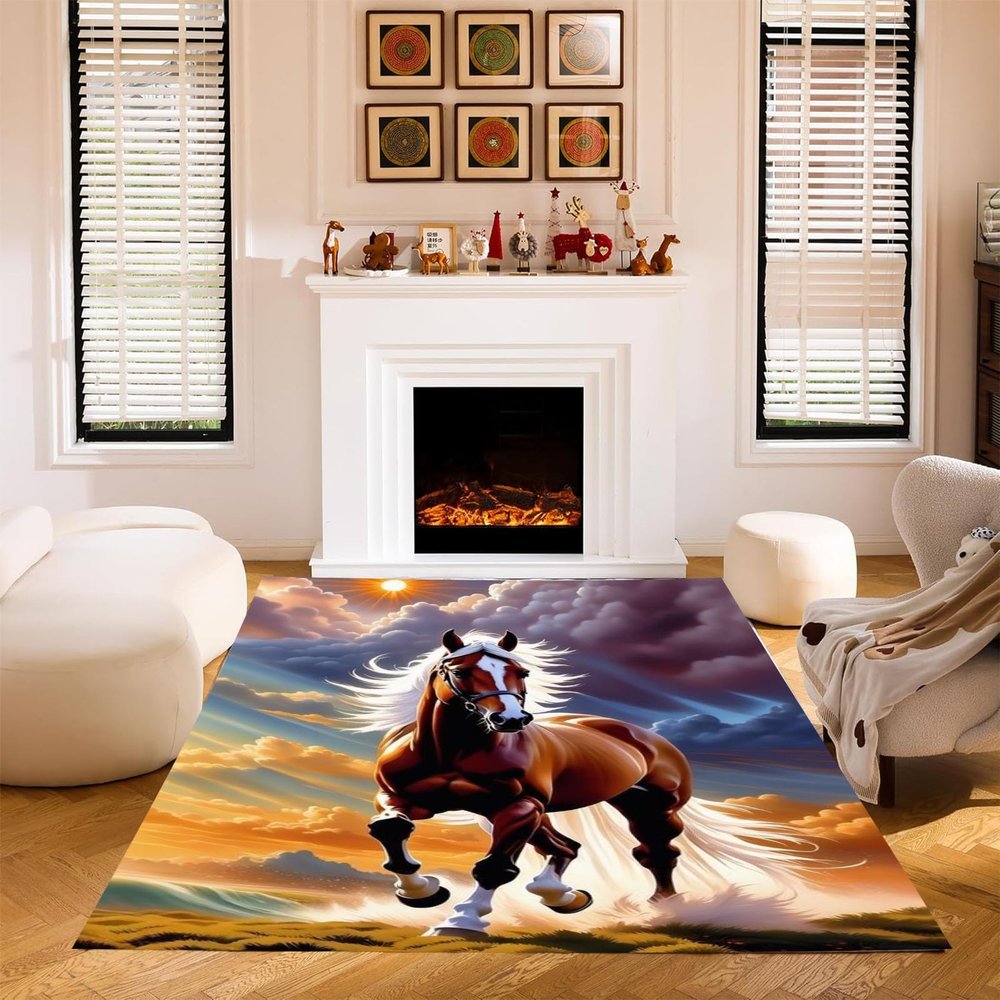 KIDSLOVE Horse Cartoon Rug for Kids, Brown, 80 x 160 cm