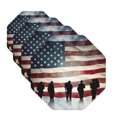 PU Leather Drink Coasters, 4-Piece Set, American Flag