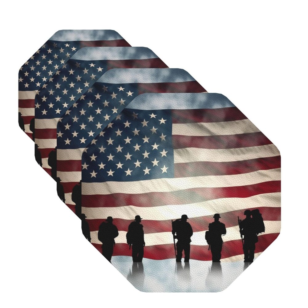 PU Leather Drink Coasters, 4-Piece Set, American Flag