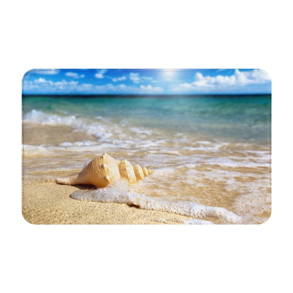POCUK Ocean Seashell Flannel Floor Mat, Non-Slip, 50.8 x 80 cm, for Front and Back Doors, Bathroom and Shower