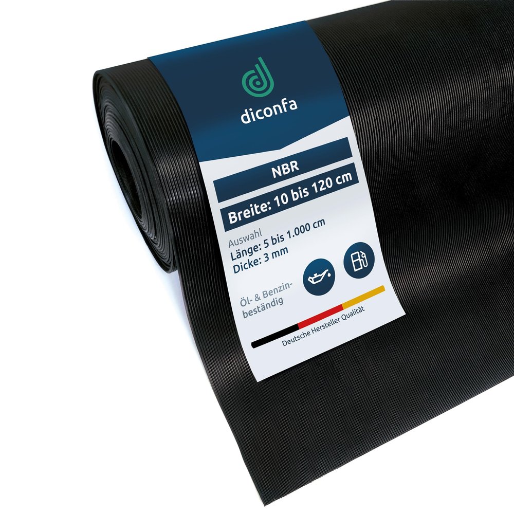 diconfa Fine-Ribbed NBR Rubber Mat, 3 mm, 0.9 m x 1.8 m