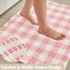 TYUU Waffle Bath Mat, Boho Bathroom Rug, Non-Slip, Washable, Absorbent, Quick-Drying, Pink and White, 122 x 61 cm view 3