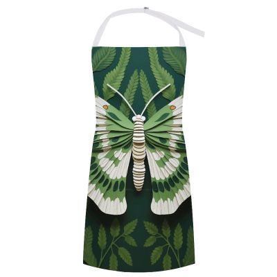 TPDHJK Adjustable Unisex Bib Apron, White, Moth Print, Polyester, with Pockets
