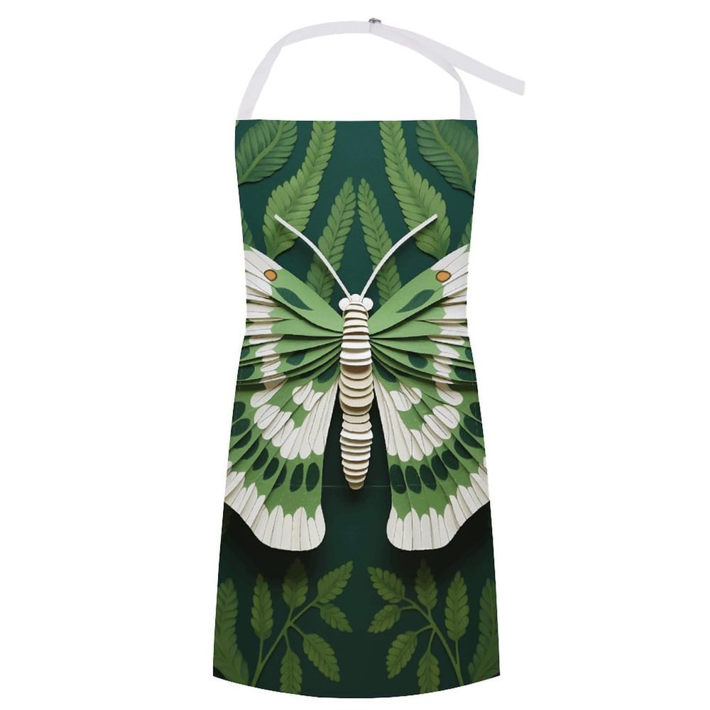 TPDHJK Adjustable Unisex Bib Apron, White, Moth Print, Polyester, with Pockets