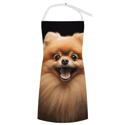 TPDHJK Adjustable Unisex Bib Apron with Pomeranian Print and Pockets