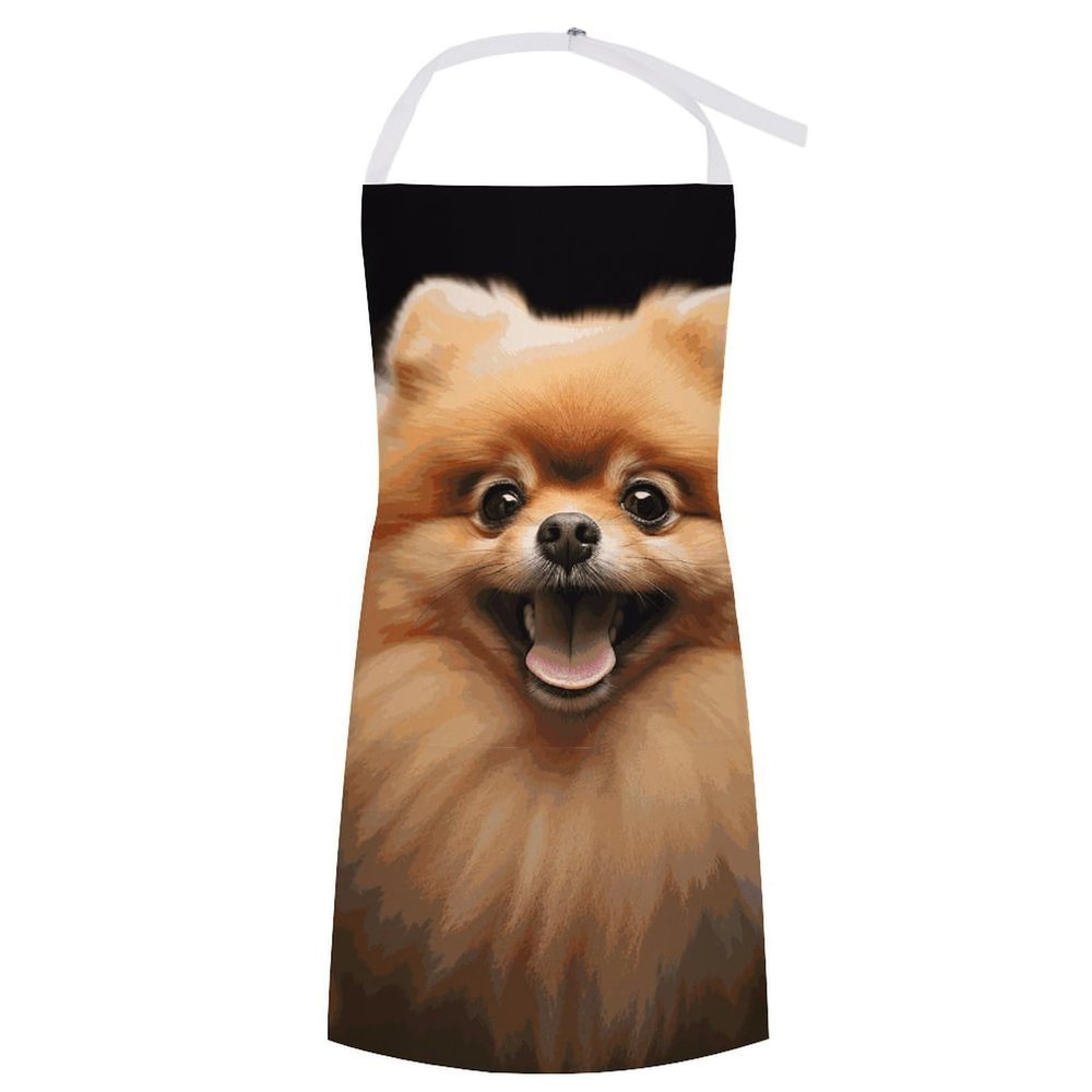 TPDHJK Adjustable Unisex Bib Apron with Pomeranian Print and Pockets
