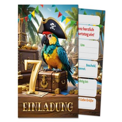 6 Pirate Party Invitations for a 7th Birthday