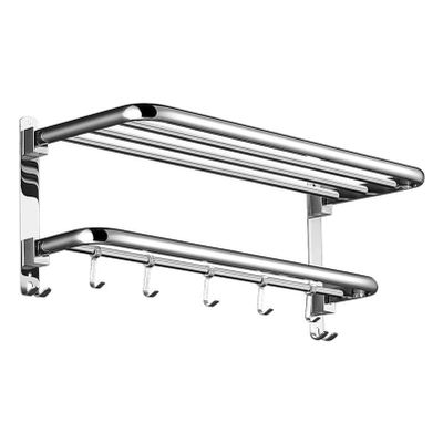No-Drill Double 90° Foldable Towel Bar with 5 Hooks