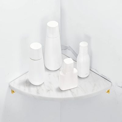 Gold-Tone Marble and Brass Corner Shower Shelf, Wall-Mounted