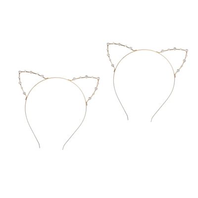 IWOWHERO 2-Piece Golden Cat Ear Rhinestone Headbands