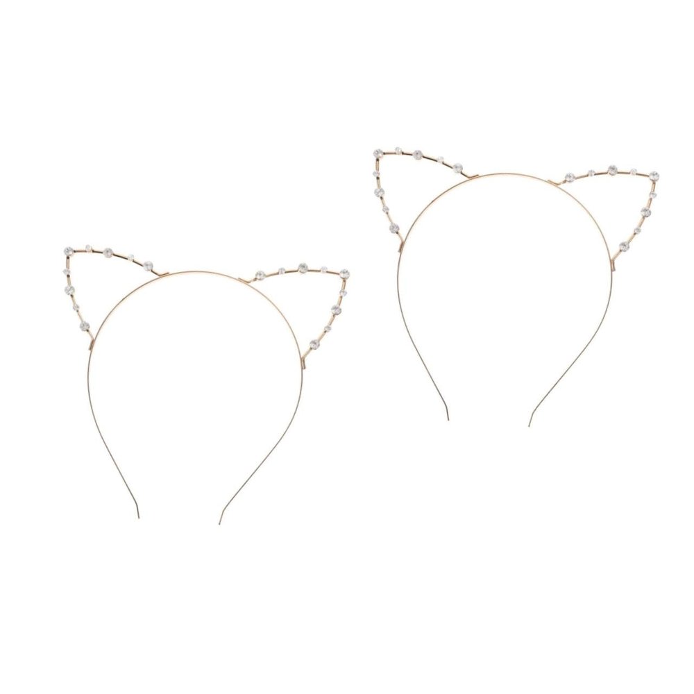 IWOWHERO 2-Piece Golden Cat Ear Rhinestone Headbands