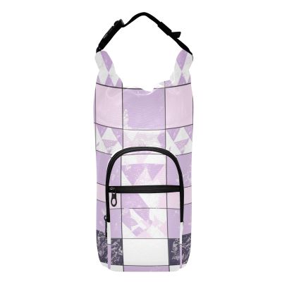 Amooorous Checkered Cross-Body Water Bottle Holder, Light Purple and White