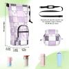 Amooorous Checkered Cross-Body Water Bottle Holder, Light Purple and White view 2