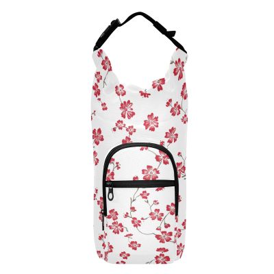 Amooorous Water Bottle Carrier with Red Crushed Flowers, Insulated Sleeve and Belt Holder