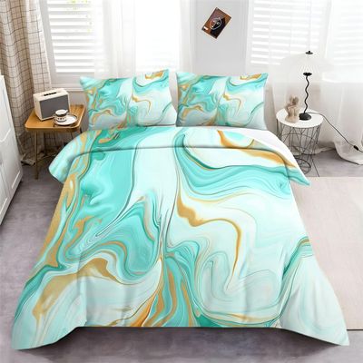 Duvet Cover Set 260 x 220 cm, Abstract Turquoise Marble, Soft Green Microfiber, 3-Piece