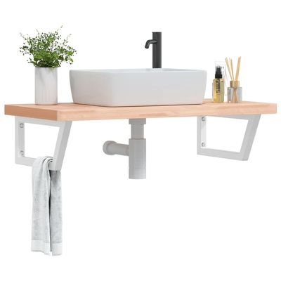 Wall-Mounted Steel and Solid Beech Wood Basin Shelf