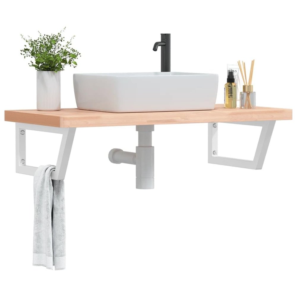 Wall-Mounted Steel and Solid Beech Wood Basin Shelf