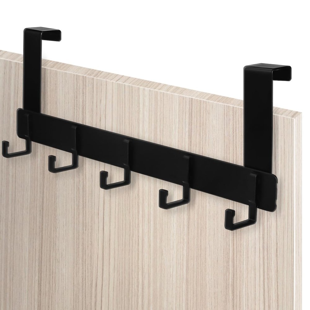 KNGNGK Over-the-Door Hook Rack, 5 Hooks, Black