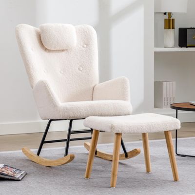 Ymkua White Rocking Chair with Ottoman, 65 x 82 x 94 cm