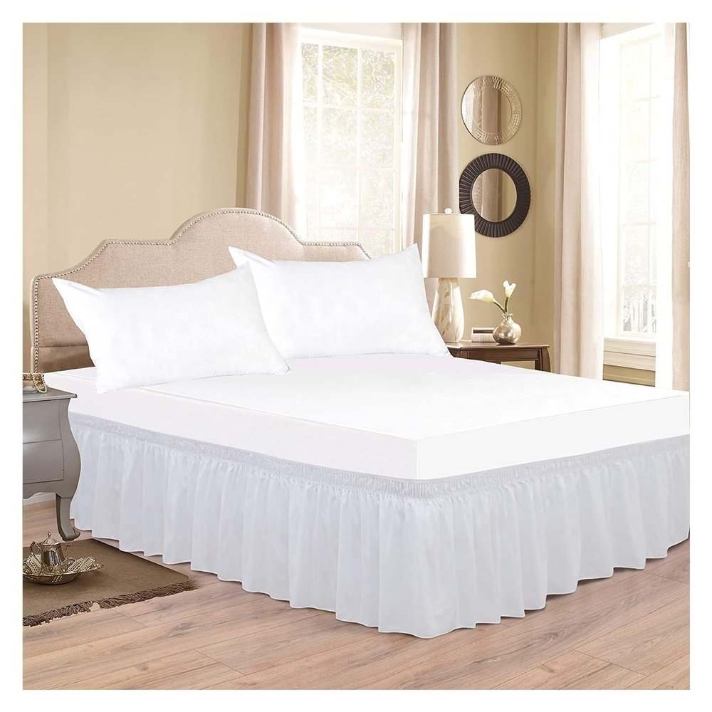 XMAIYIF Classic Thick Solid-Color Bed Skirt with Ruffles, Wrinkle- and Fade-Resistant Fabric, and Wide Elastic Band (White, Queen 150 x 200 x 38 cm)